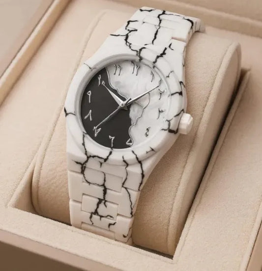 Aura Marble Watch – Arabic Dial Luxury Fiber Watch (Unisex)